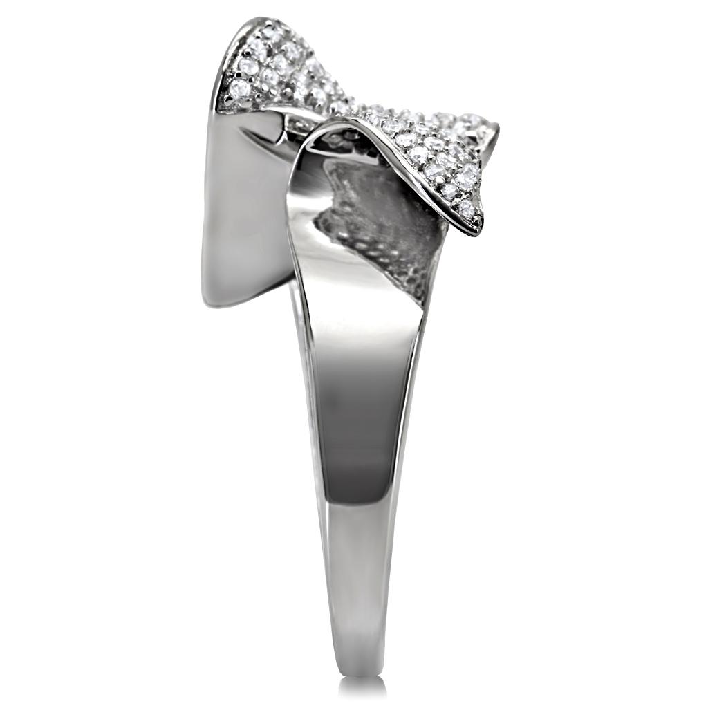 TS032 - Rhodium 925 Sterling Silver Ring with AAA Grade CZ in Clear
