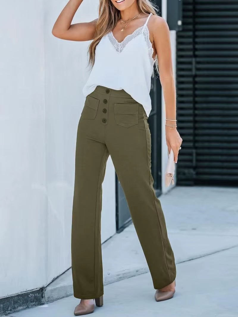 CloudEase™ High-Waist Wide Leg Summer Pants – Soft, Comfortable Fit with Elastic Waist and Button Closure for Effortless Style