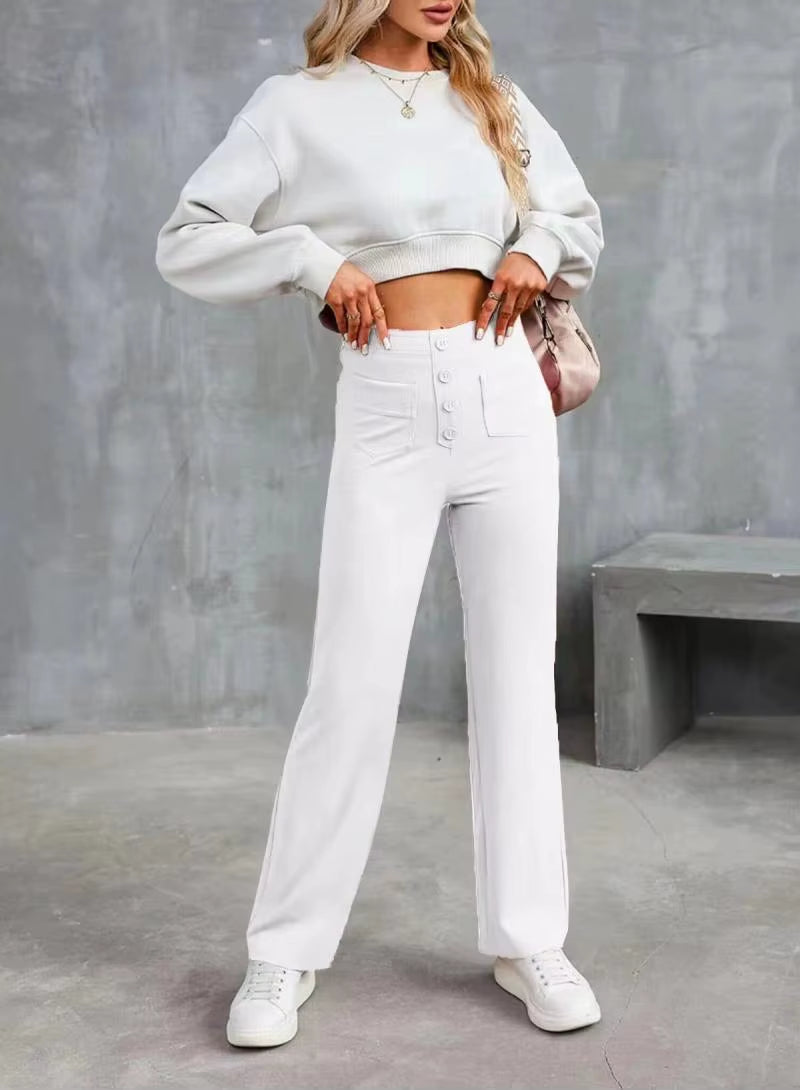 CloudEase™ High-Waist Wide Leg Summer Pants – Soft, Comfortable Fit with Elastic Waist and Button Closure for Effortless Style