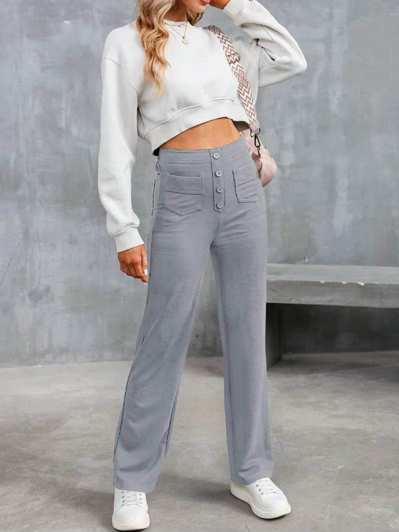 CloudEase™ High-Waist Wide Leg Summer Pants – Soft, Comfortable Fit with Elastic Waist and Button Closure for Effortless Style