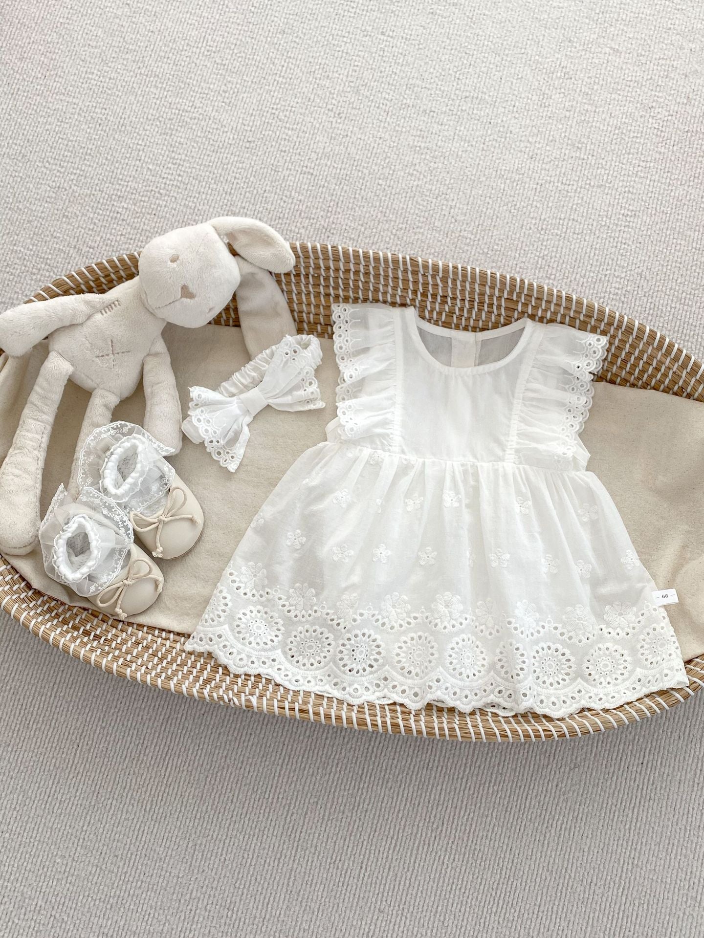 Design Summer Girls Floral Embroidered Hollow Out Short Sleeves Onesies Dress-1