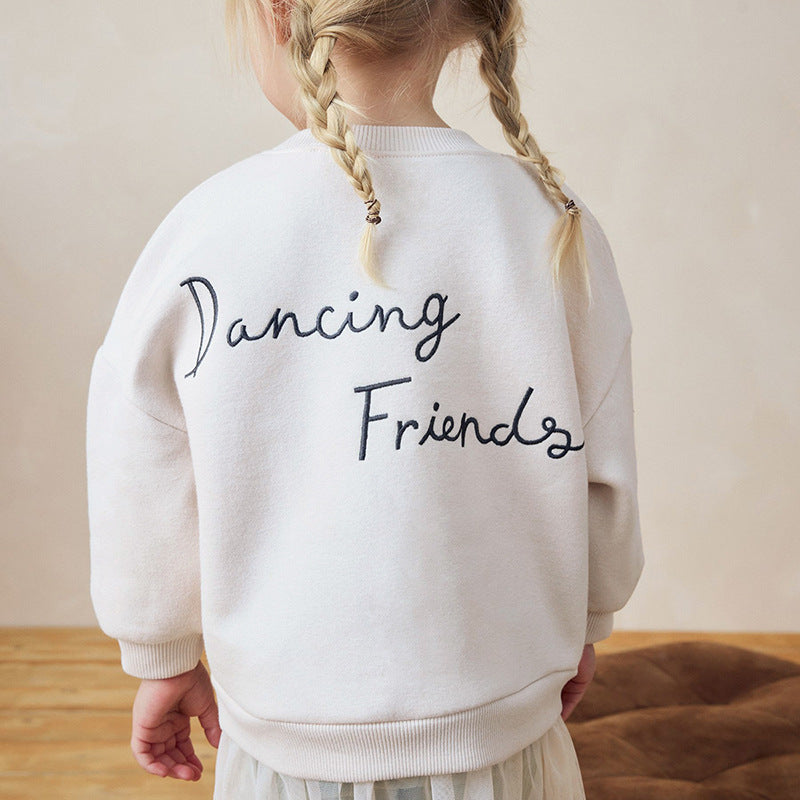 Winter and Autumn Girls Animals Cartoon Pattern Long Sleeves Tulle Decorated Sweatshirt and Plain Pants Clothing Set-2