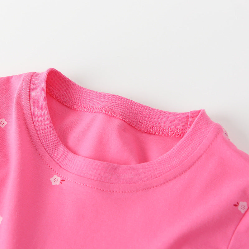 Autumn Arrival Baby Kids Girls Floral and Horse Pattern Long Sleeves Crew Neck Dress-1