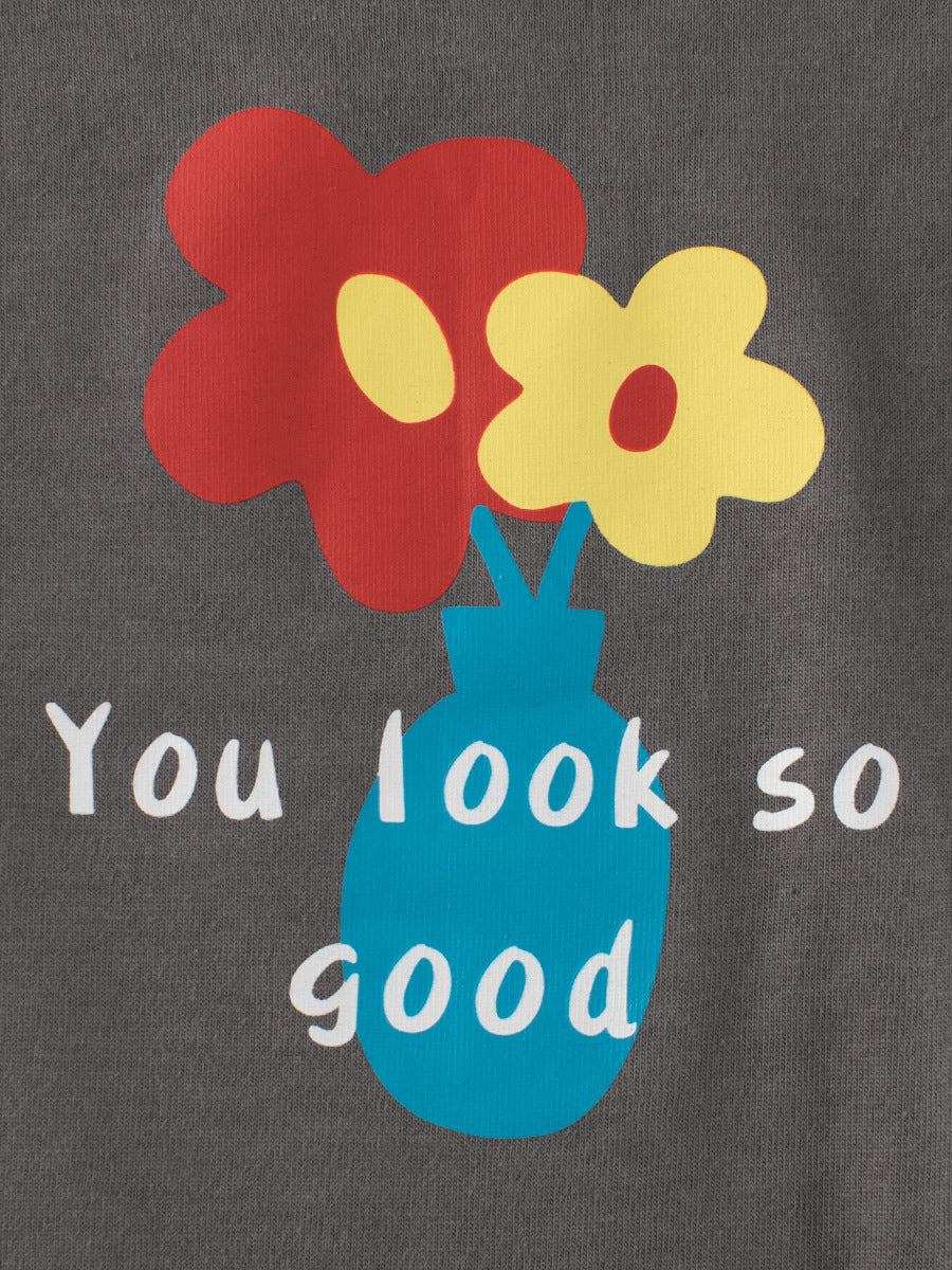 Autumn Arrival Kids Girls Flowers Cartoon and Letters Print Crew Neck Long Sleeves Pullover Sweatshirt-2