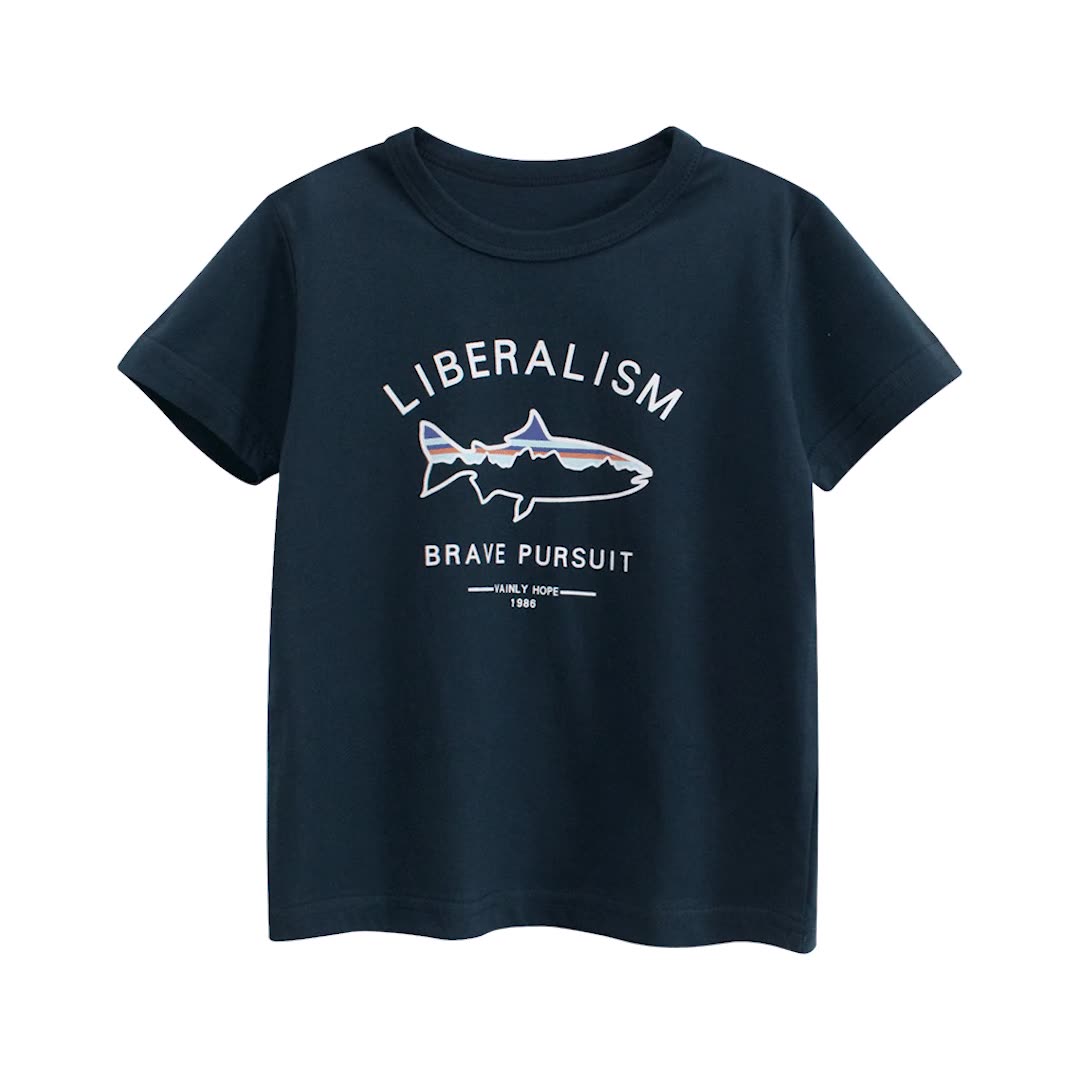 Boys’ Shark Printed T-shirt in European and American Style-0