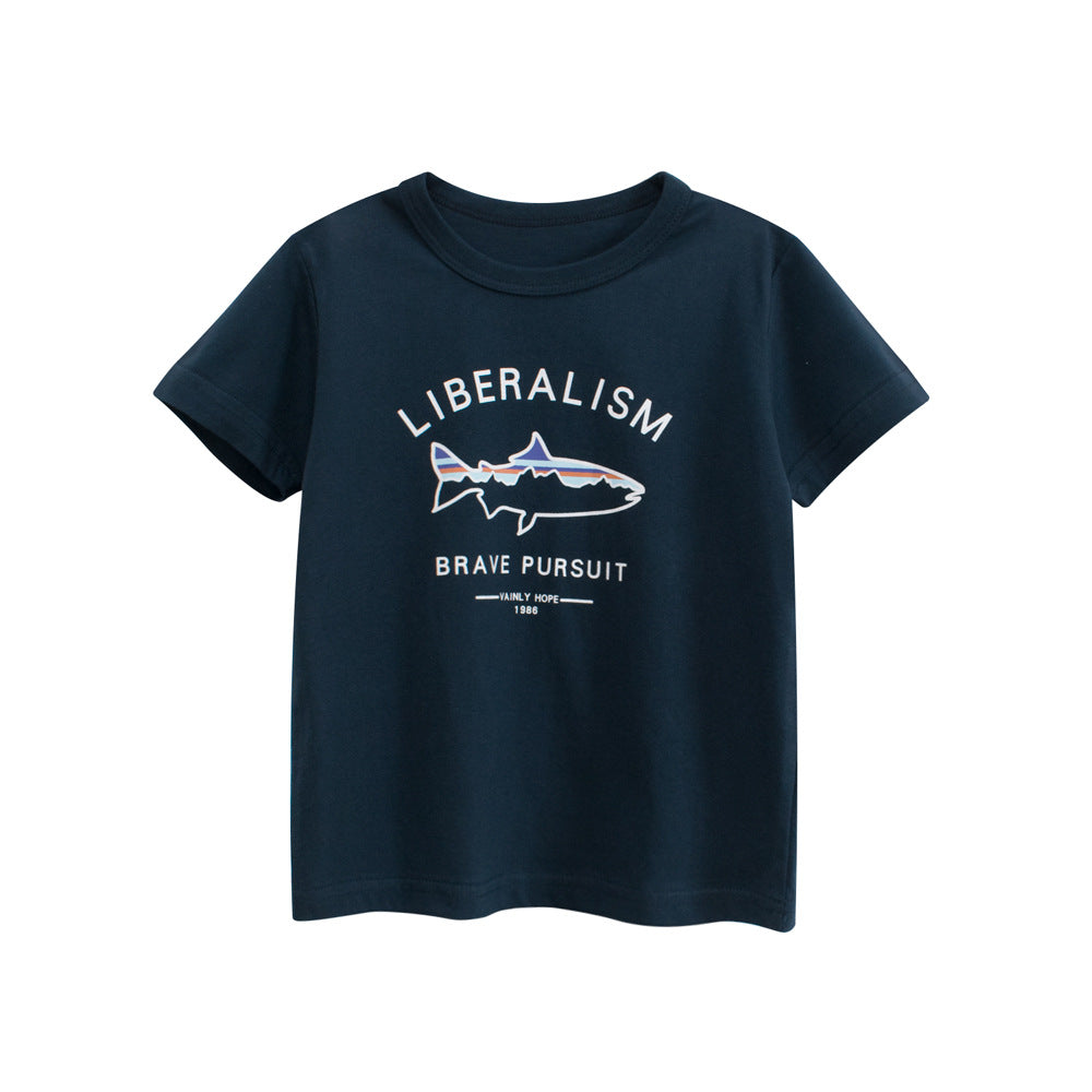 Boys’ Shark Printed T-shirt in European and American Style-4